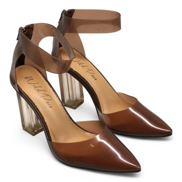 Wild Pair Womens Mocha Brown Translucent Ankle Strap Padded Dellie Pointed - Picture 1 of 7